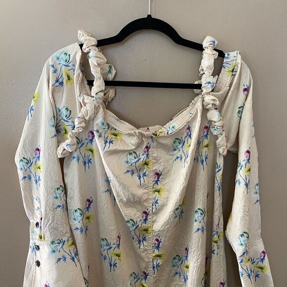 GANNI NWT $295 Crinkled Satin Floral Ruffle Strap Maxi Slit Dress Size 42 L - Picture 13 of 15